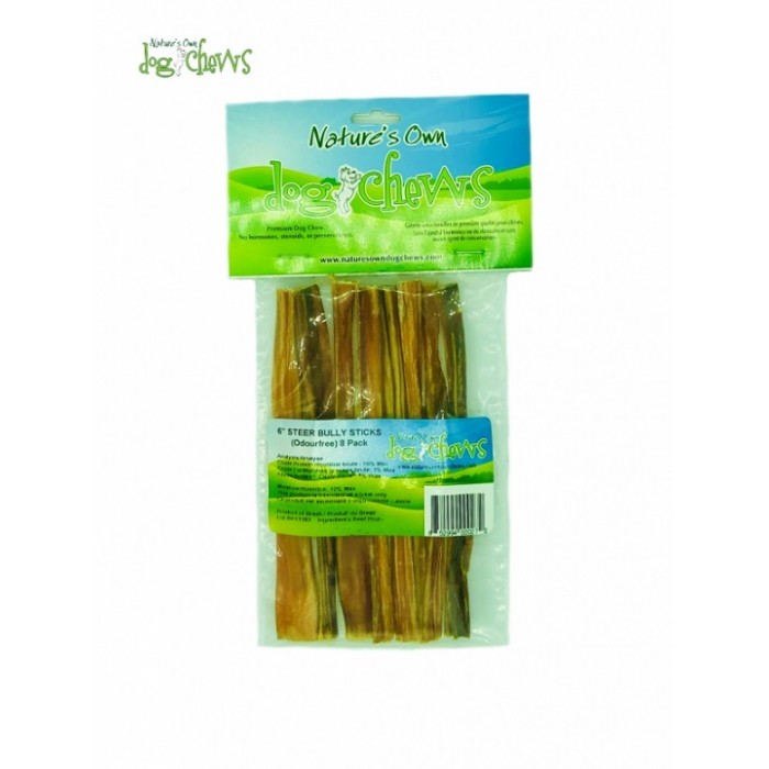 Nature's Own Steer Bully Stick 6" Paquet de 8 Nature's Own Steer Bully Stick 6" Paquet de 8